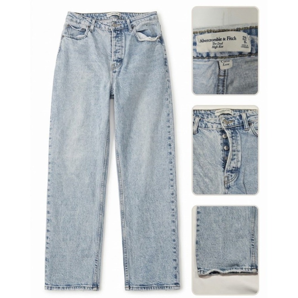 Abercrombie Fitch The Dad High Rise Jeans Curve Love 29 8R Acid Wash Straight